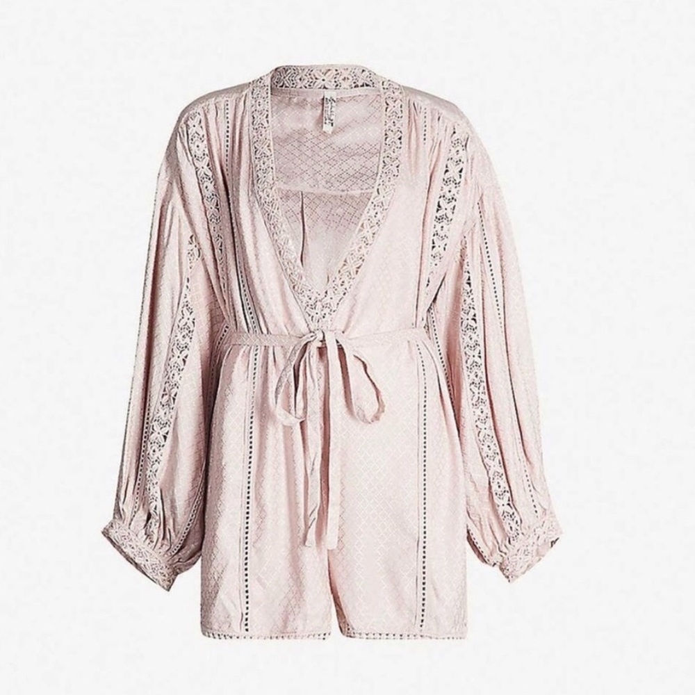 Free people floral pink romper embroidery tie NWT medium - Picture 4 of 8